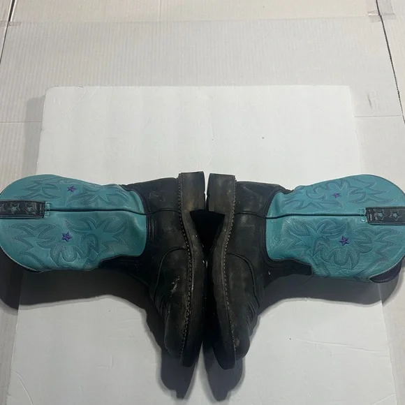 Ariat leather upper Turquoise purple & Black Western Cowboy Boots w pull tabs 9 - Picture 11 of 11